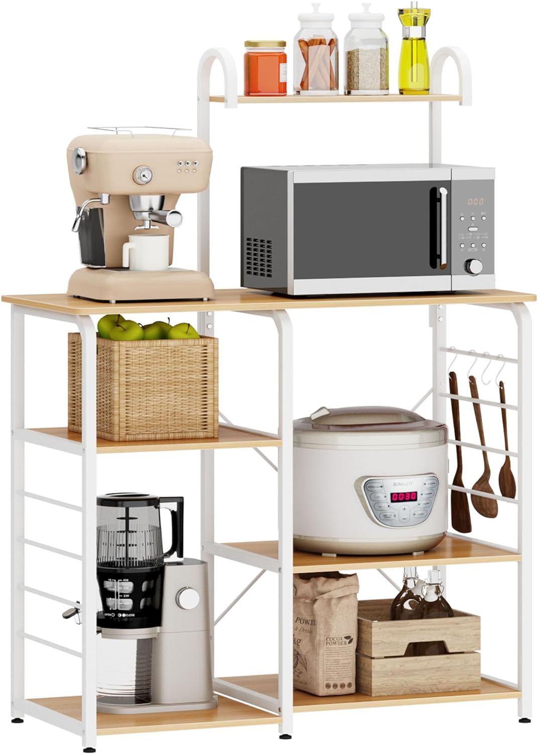 RUO Microwave Cart Coffee Station, Kitchen Bakers Rack, Utility Microwave Oven Stand Storage Cart, Workstation Shelf, Rustic Brown 172-FG