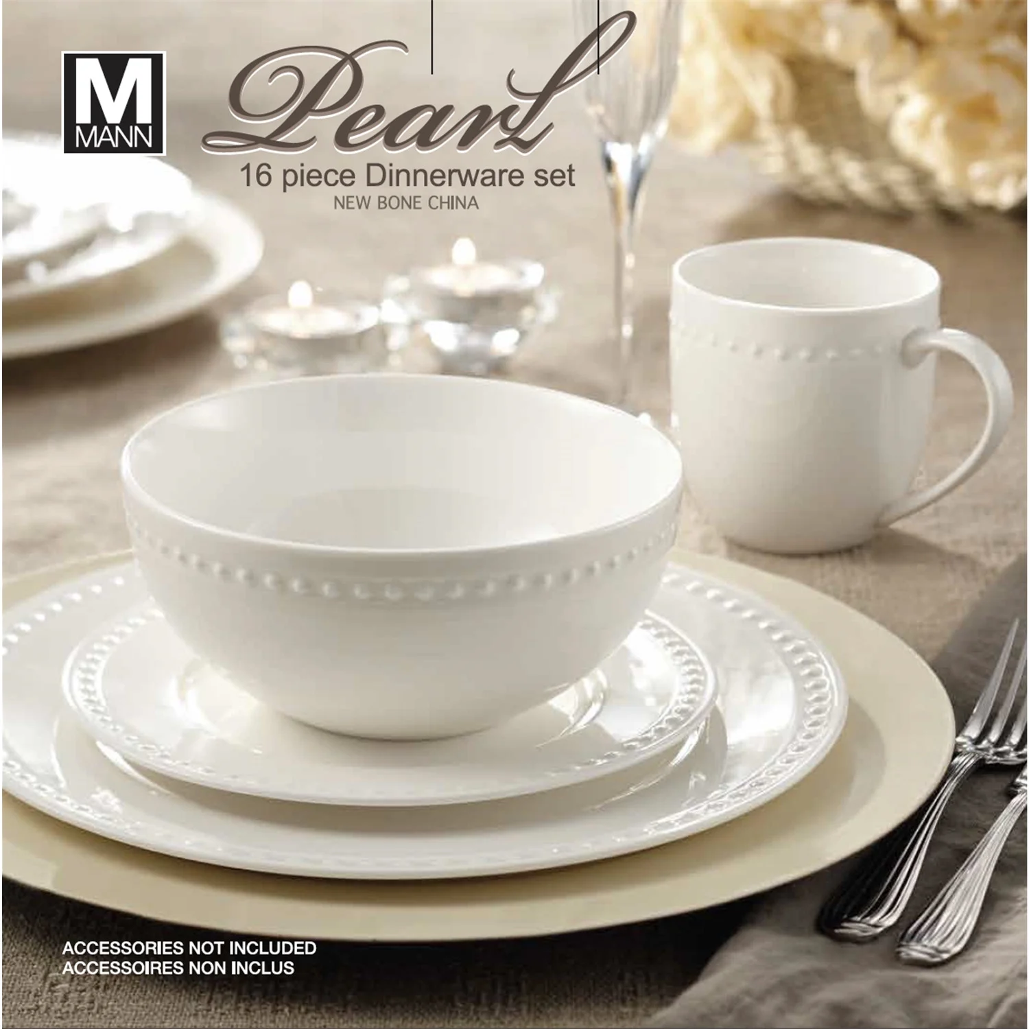 S & Co. Dinnerset 16PC Embossed Round Rim Pearl