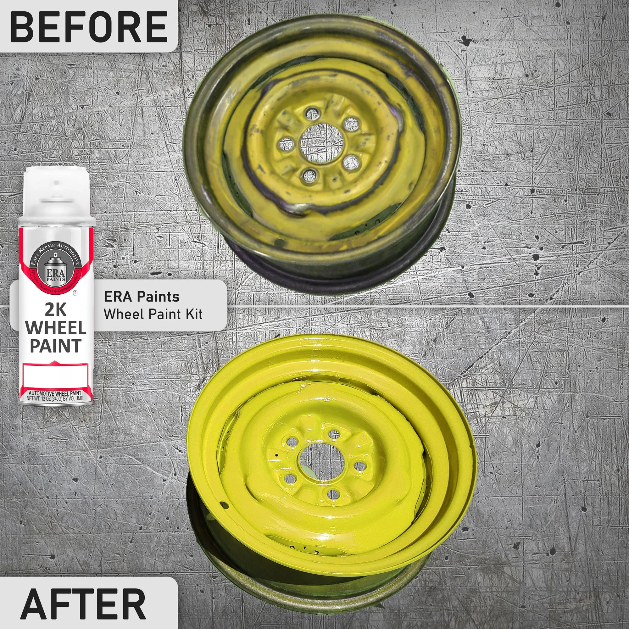 ERA Paints Yellow Wheel Paint Kit With Omni-Curing Catalyst - 2K Aerosol High Gloss Chemical Resistant and Extremely Durable Against Color Fade and Brake Fluid