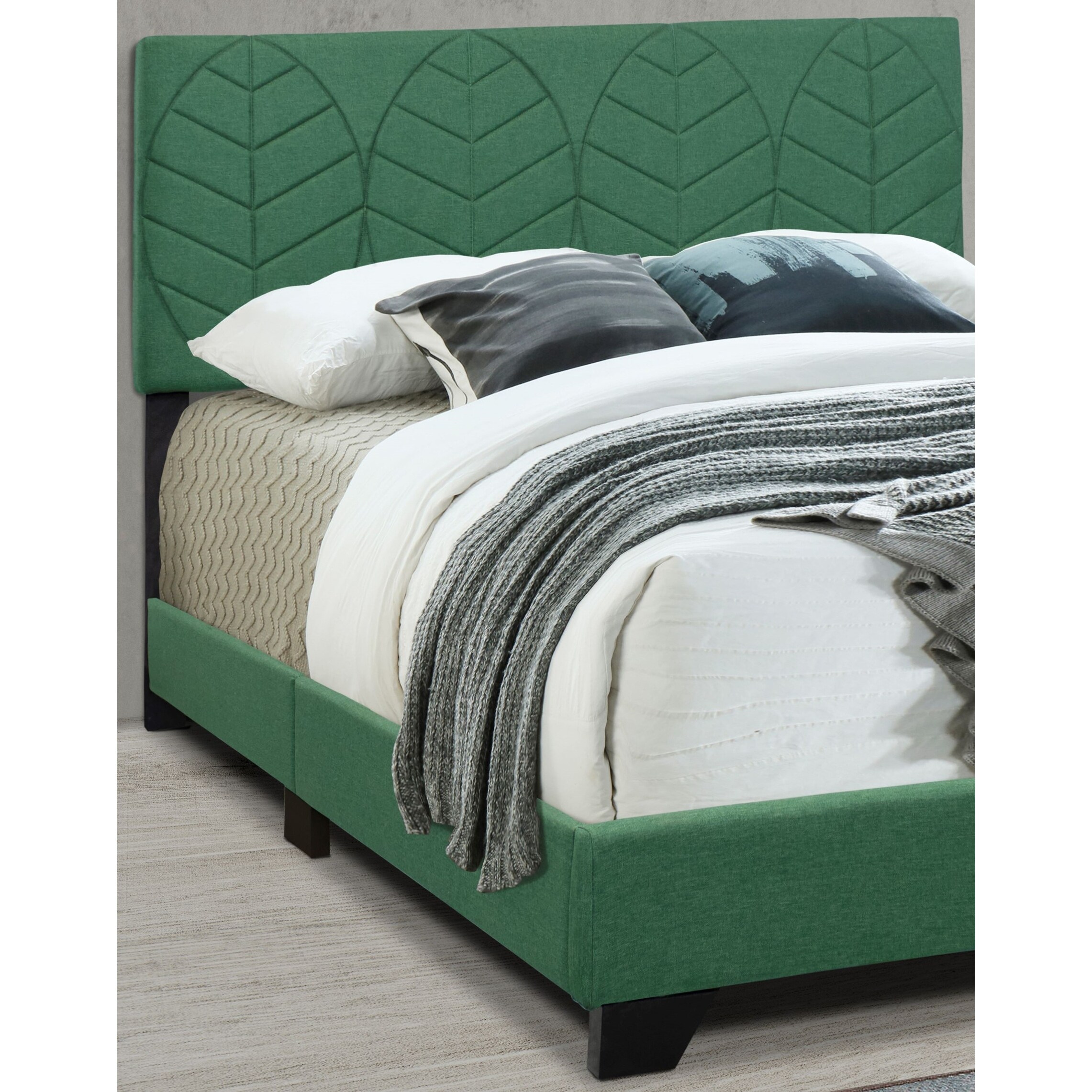 All-in-One Upholstered Green Bed King