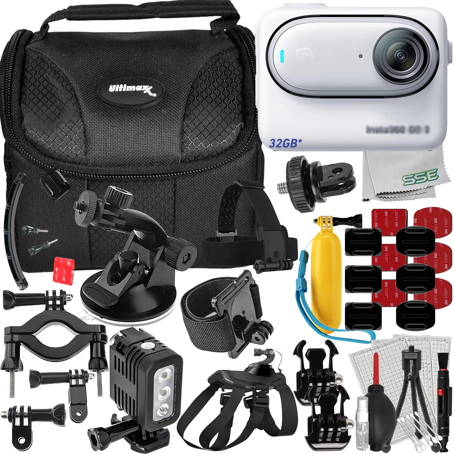 Ultimaxx Deluxe Insta360 GO 3 Action Camera Bundle (32GB) - Includes: 1/4” Screw Adapter for Action Cam Mounts, Extension Arm Helmet Mount Kit & Much More (32pc Bundle)