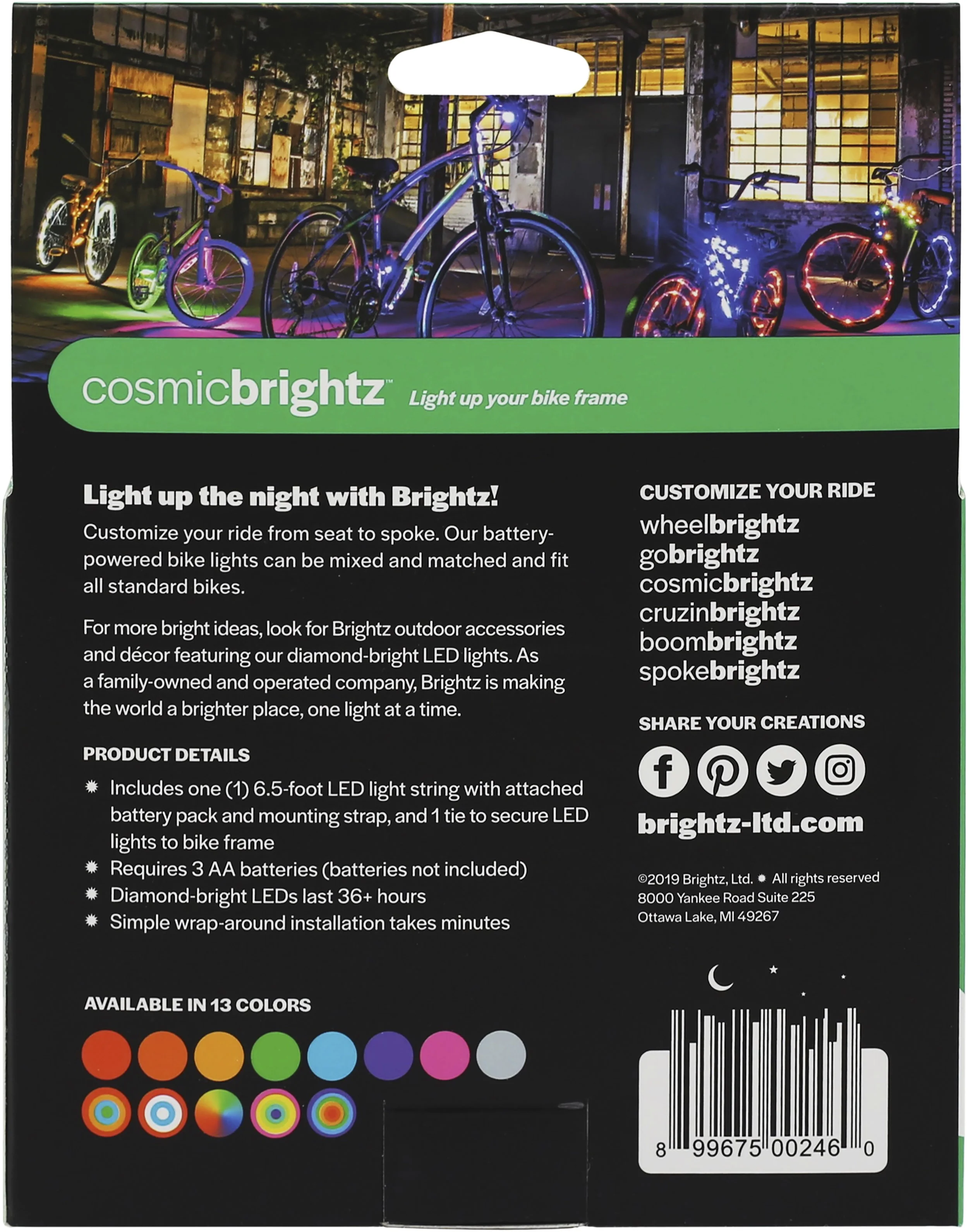 Cosmic Brightz LED Bicycle Accessory Frame Light, Green