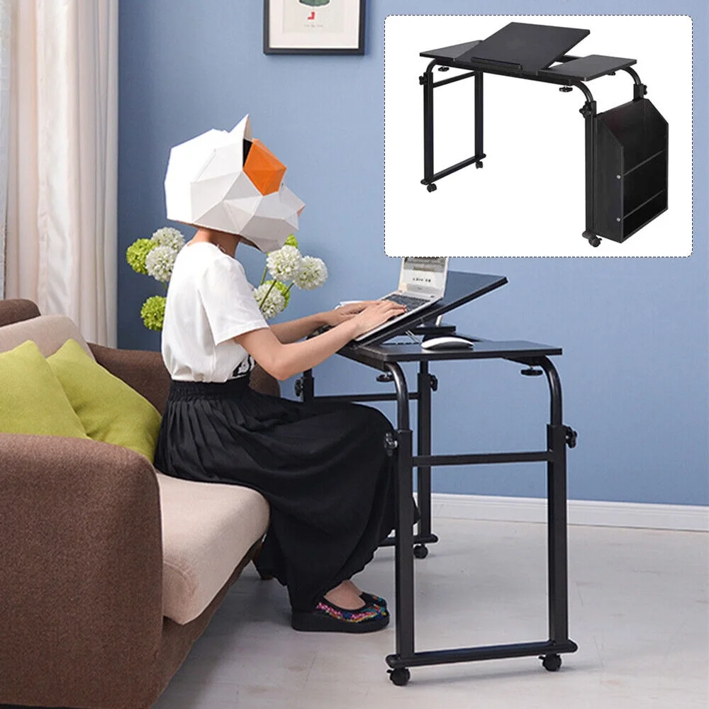 Mobile Laptop Rolling Laptop Computer Desk over Bed Table Stand Cart Adjustable Height Black