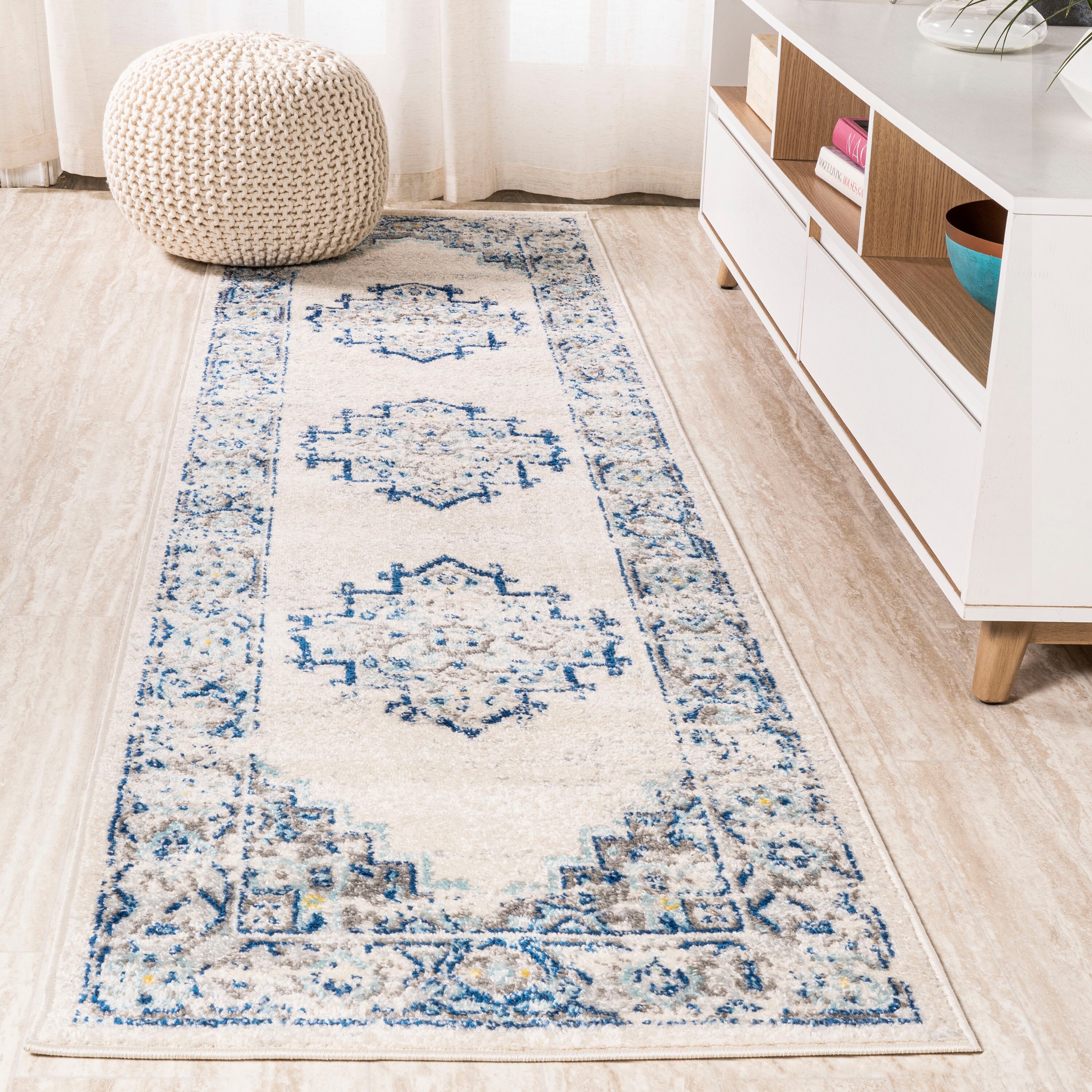 JONATHAN Y JONATHAN  Y Boho Cottage Medallion Area Rug 2 X 8 - Blue/Gray