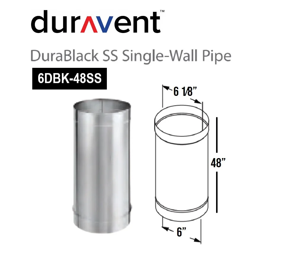 DuraVent DuraBlack Stainless Steel Single Wall Stove Pipe, 48 x 6 Inch