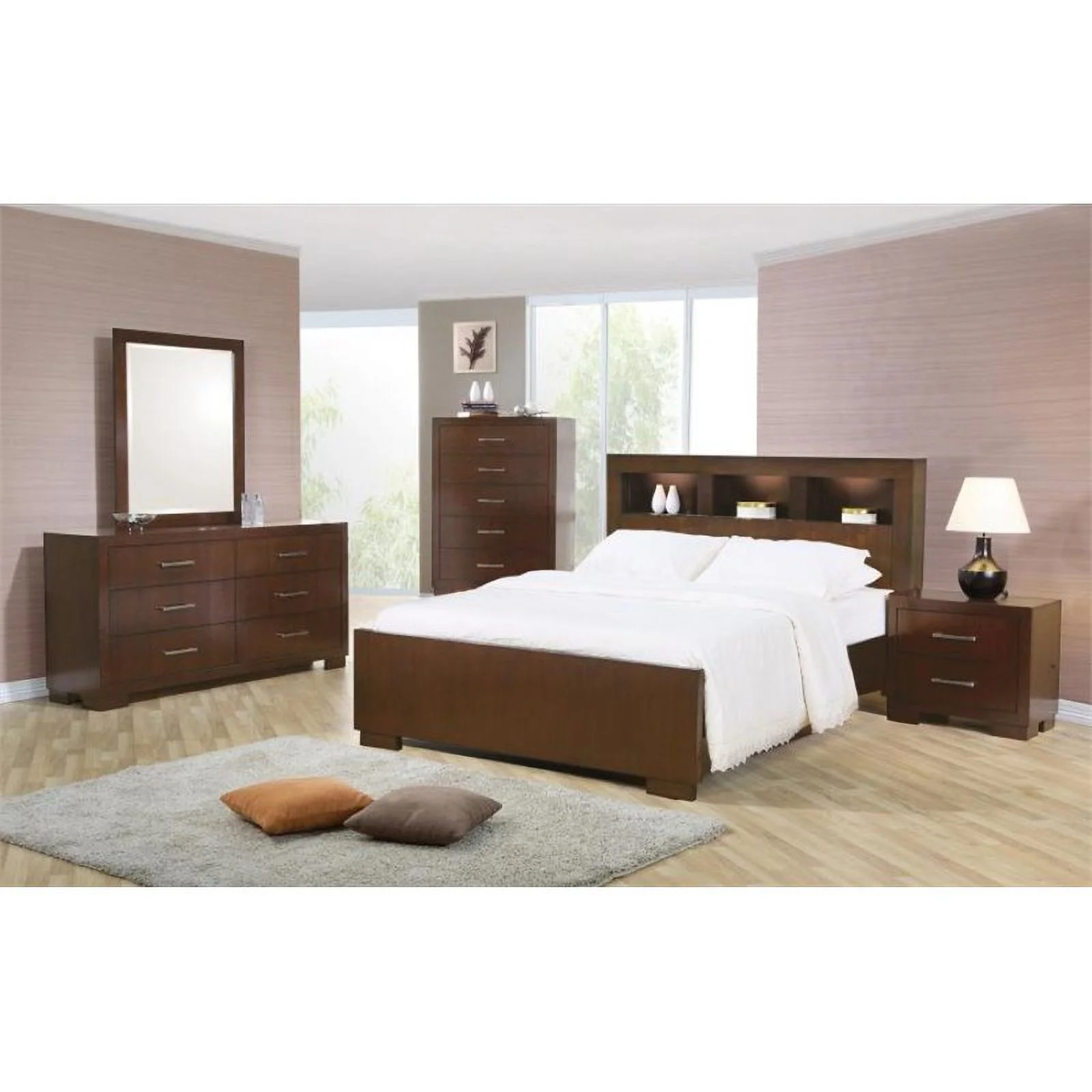 Pemberly Row 4-Piece Wood Eastern King Storage Bedroom Set in Cappuccino
