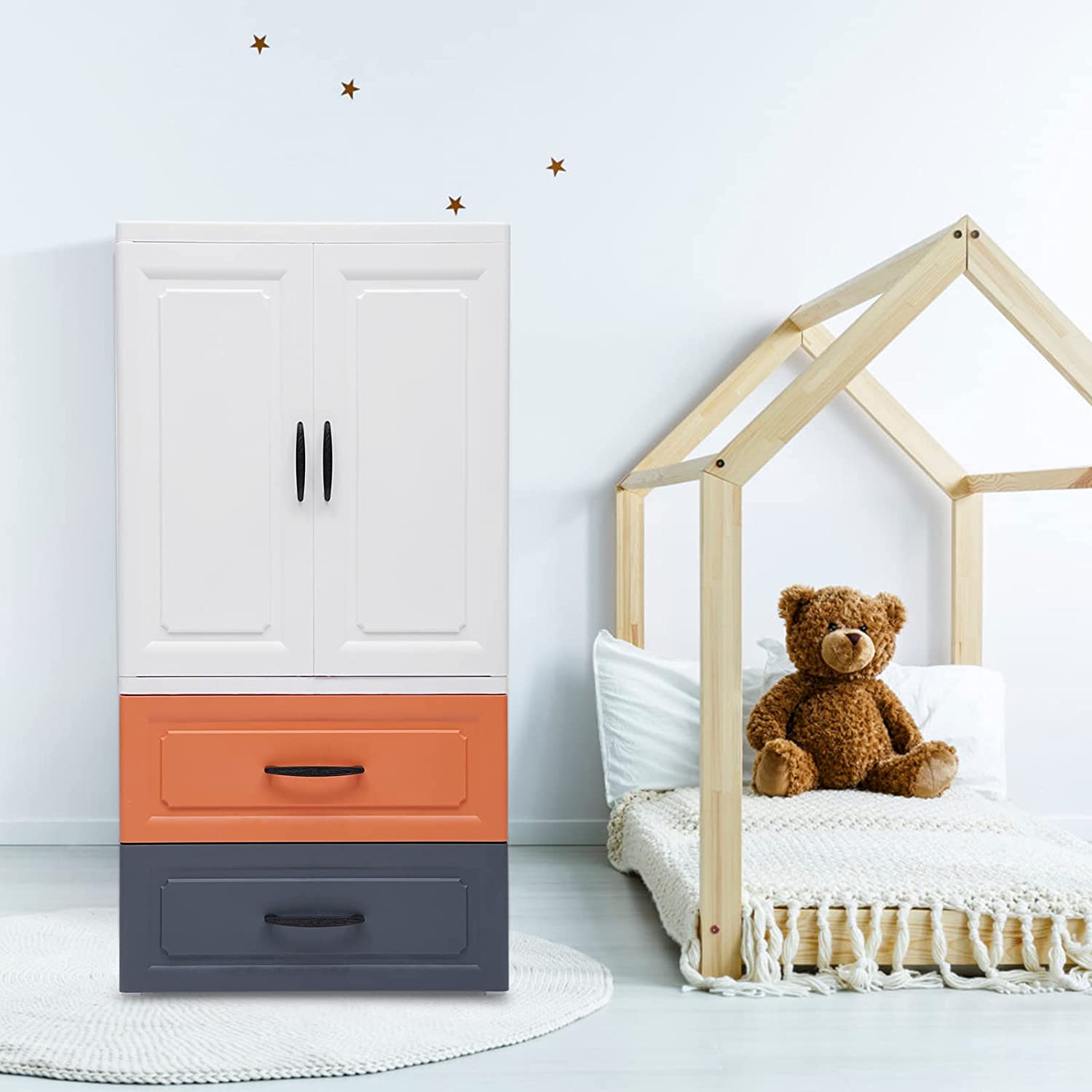 2 Drawers Dresser Chest of Storage Organizer Unit Closet with 4 Pulleys Modern