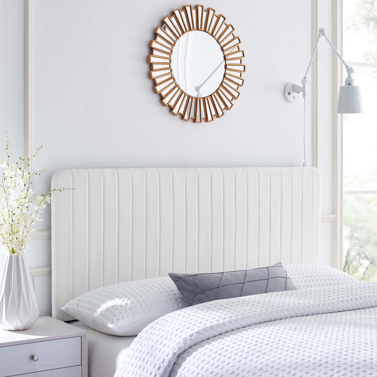 Tufted Headboard, Full Queen Size, Fabric, White, Modern Contemporary Urban Design, Bedroom Master Guest Suite