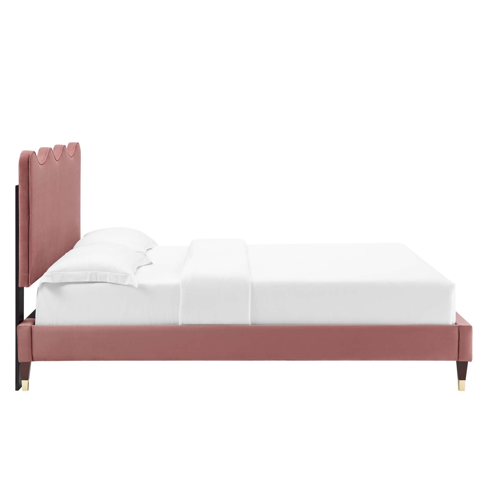 Modway Current Modern Style Velvet Queen Platform Bed in Dusty Rose Pink