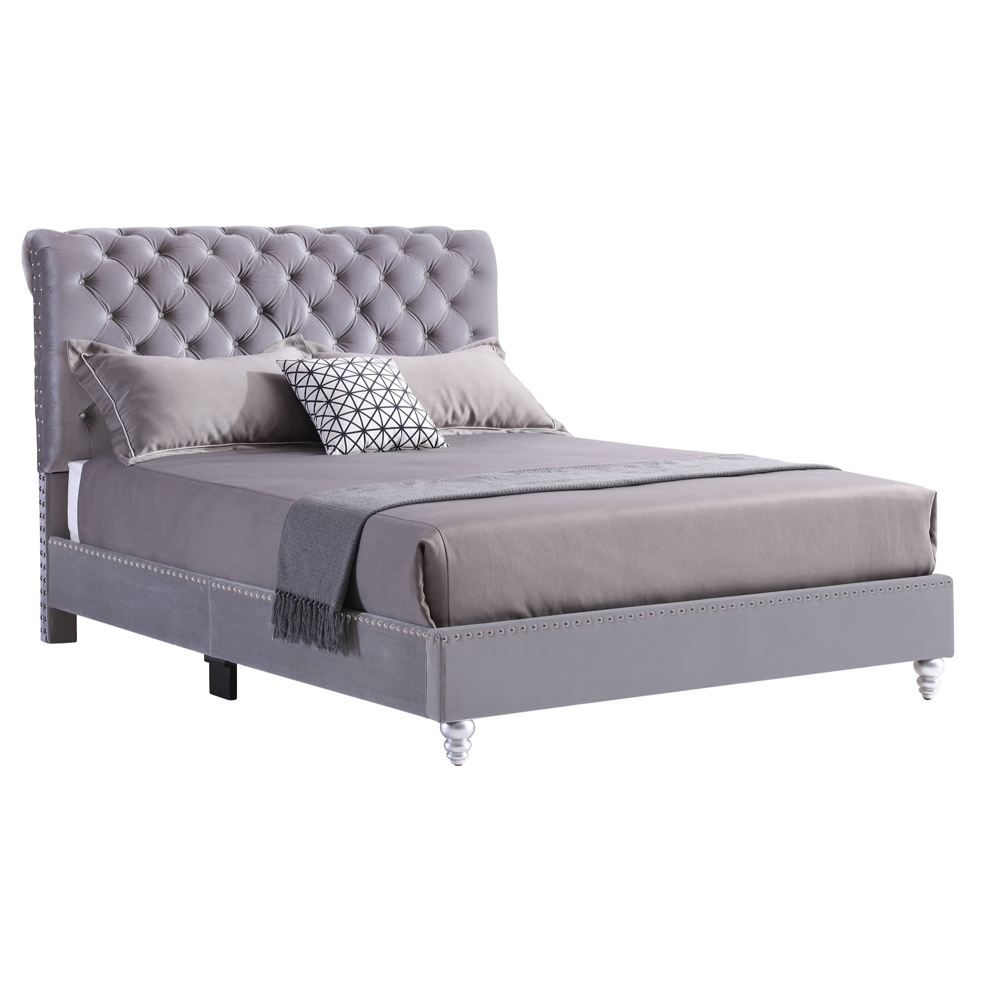 Passion Furniture Maxx Gray Tufted Upholstered Queen Panel Bed