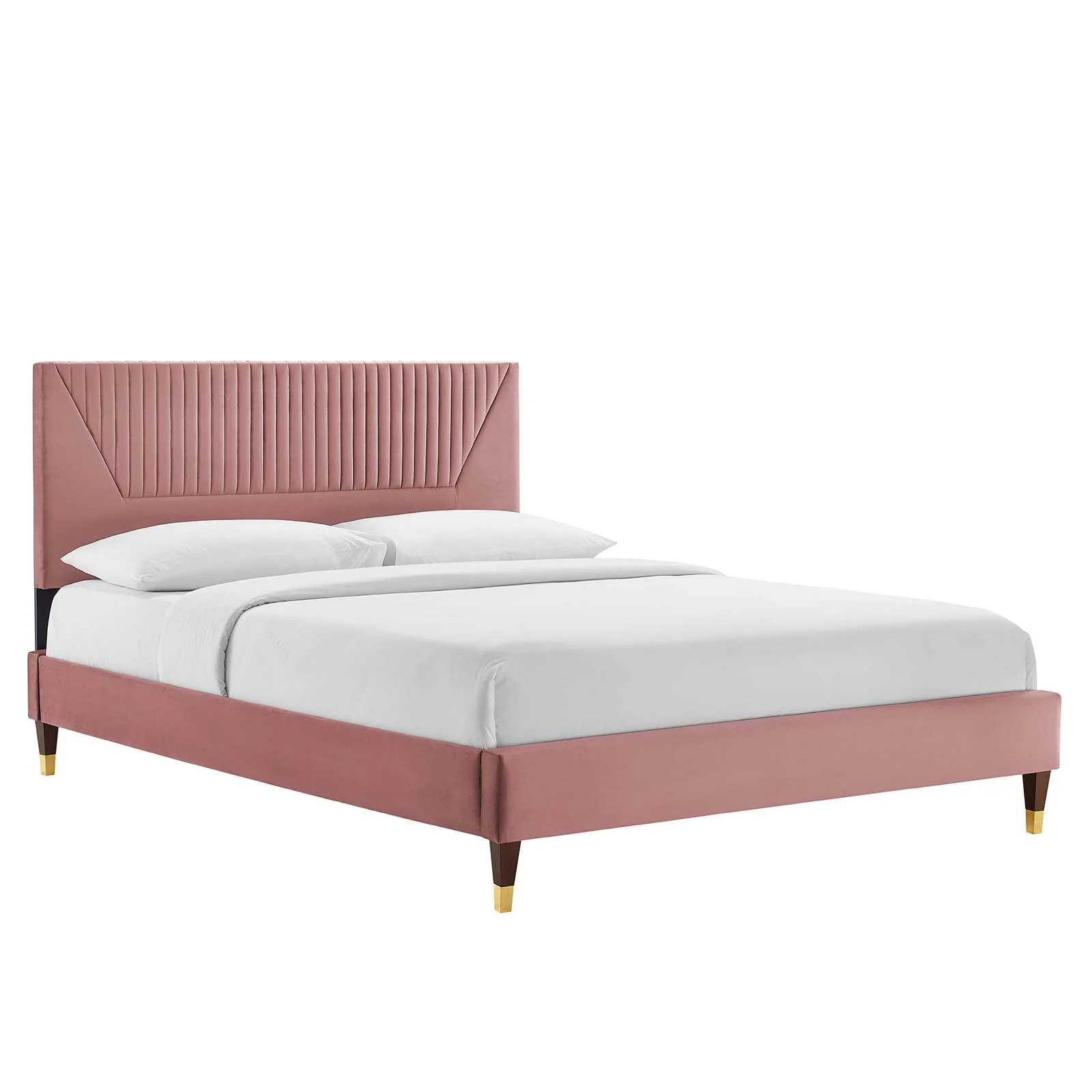 Modway Yasmine Channel Tufted Performance Velvet Twin Platform Bed in Dusty Rose