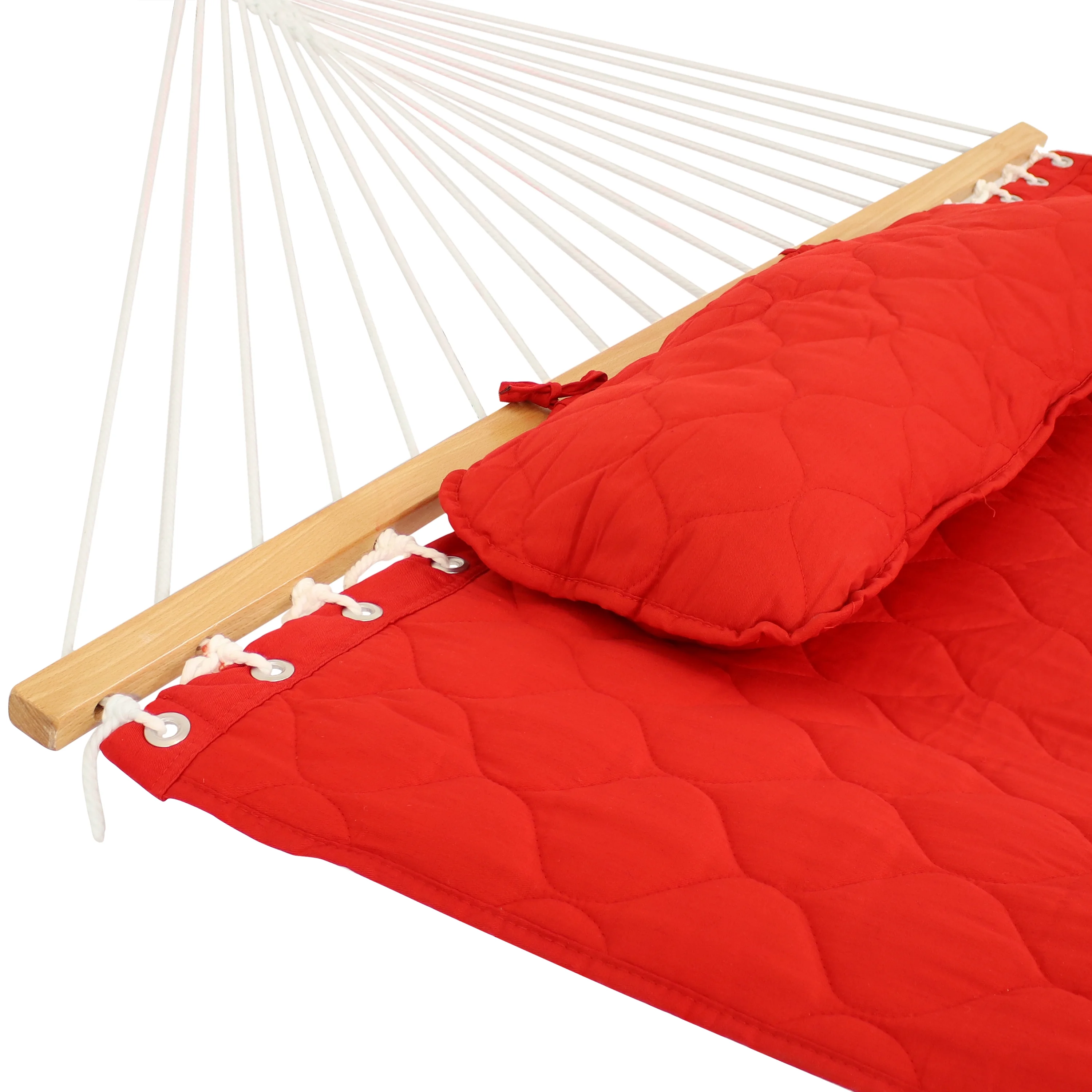 Sunnydaze 2-Person Quilted Hammock with Bolster Pillow - Red