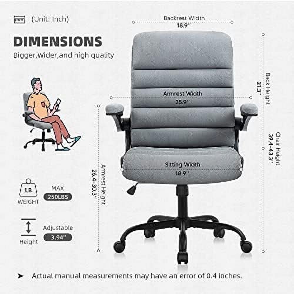 TJUNBOLIFE Home Office Desk Chair  High Back Ergonomic  Lumbar Support Computer Chairs with Wheels and Flip-up Armrest Adjustable  Backward Tilt  Gray