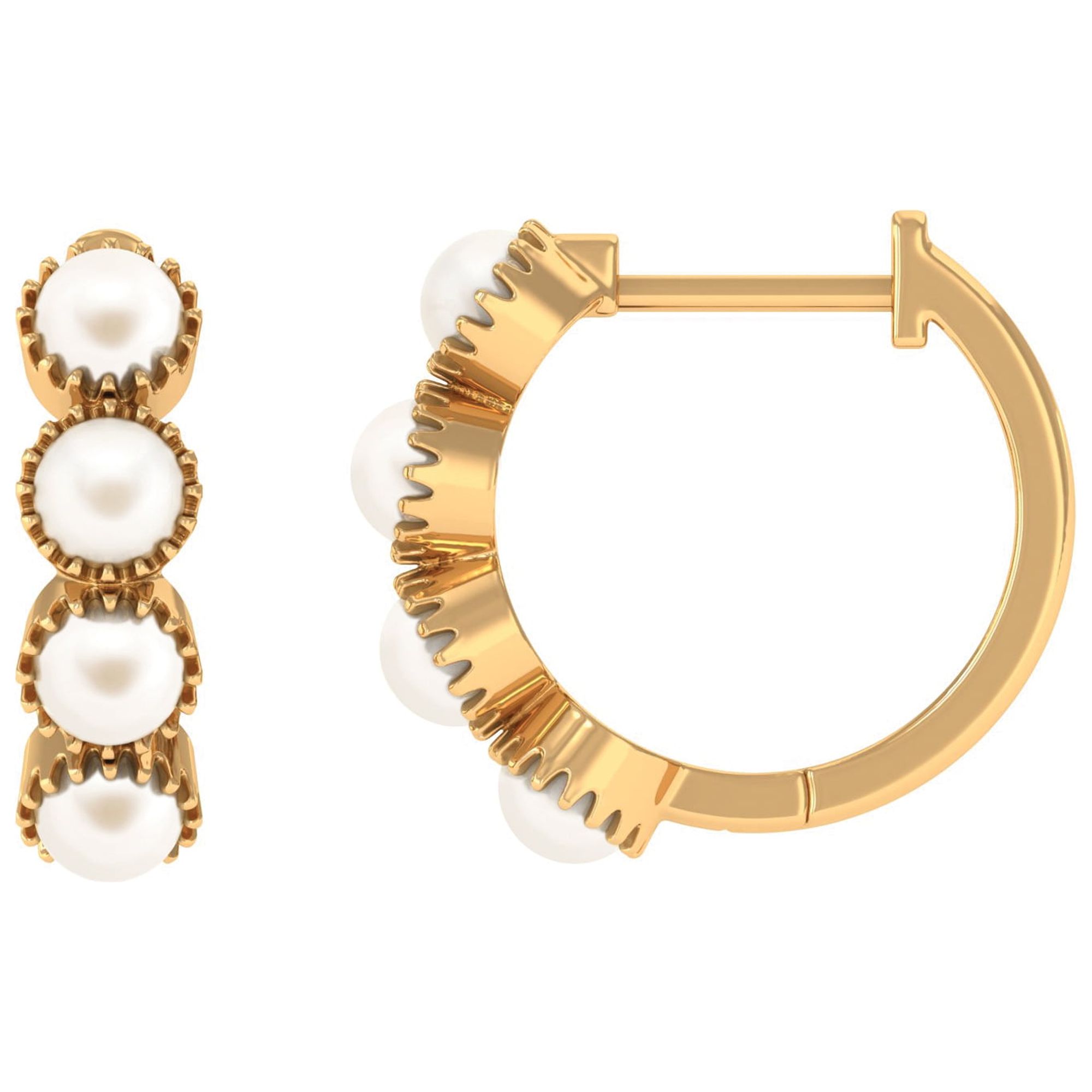 Cultured Freshwater Pearl Earrings for Women, Minimal Hoop Huggie Earrings, 18K Yellow Gold