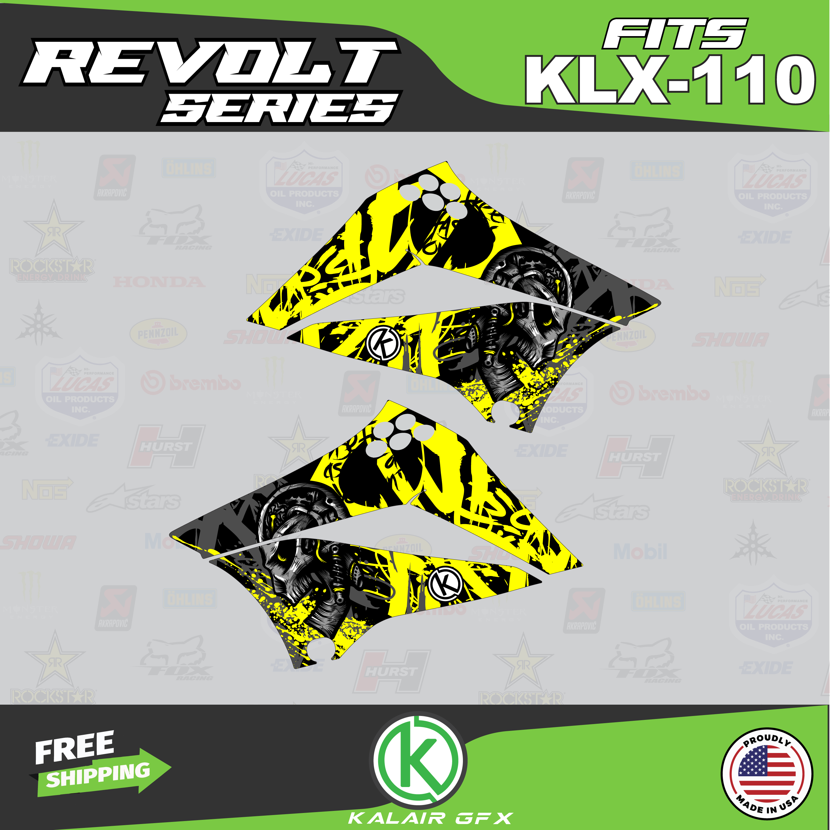 Kalair GFX Graphics Kit for Kawasaki KLX110 (2010-2023) Revolt Series