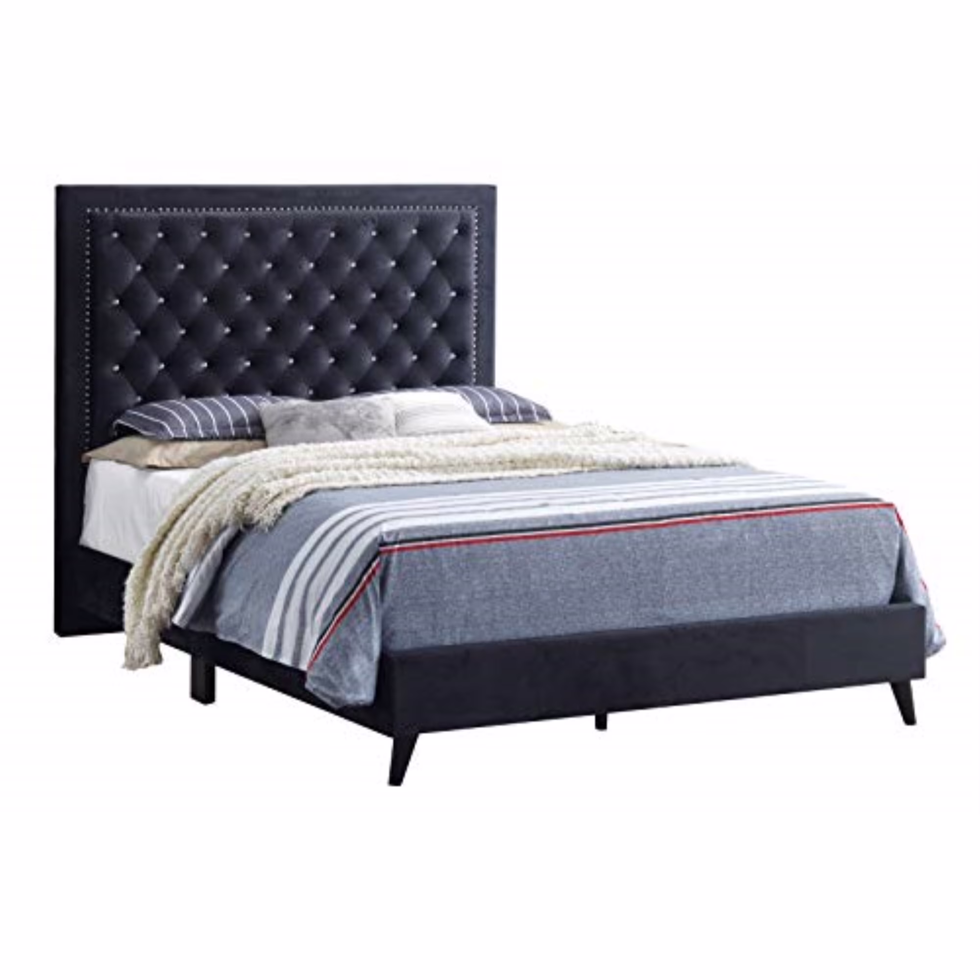 Glory Furniture Alba Velvet Upholstered Queen Bed in Black