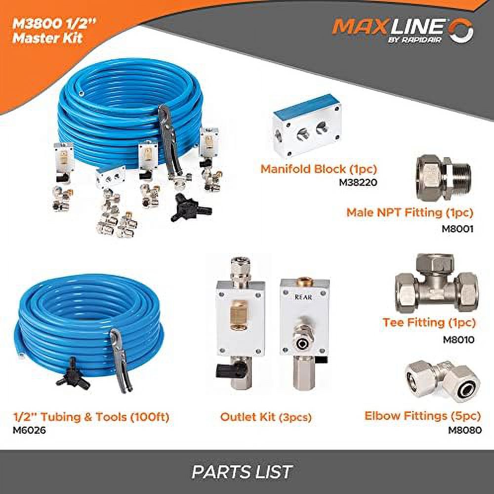 Pressured Leak-Proof Easy To Install Air Compressor Accessories Kit Piping System | 1/2 Inch X 100 Feet HDPE-Aluminum | Connects W/ Any Air Compressor Hose | 100 PSI | 35 Pieces | M3800.