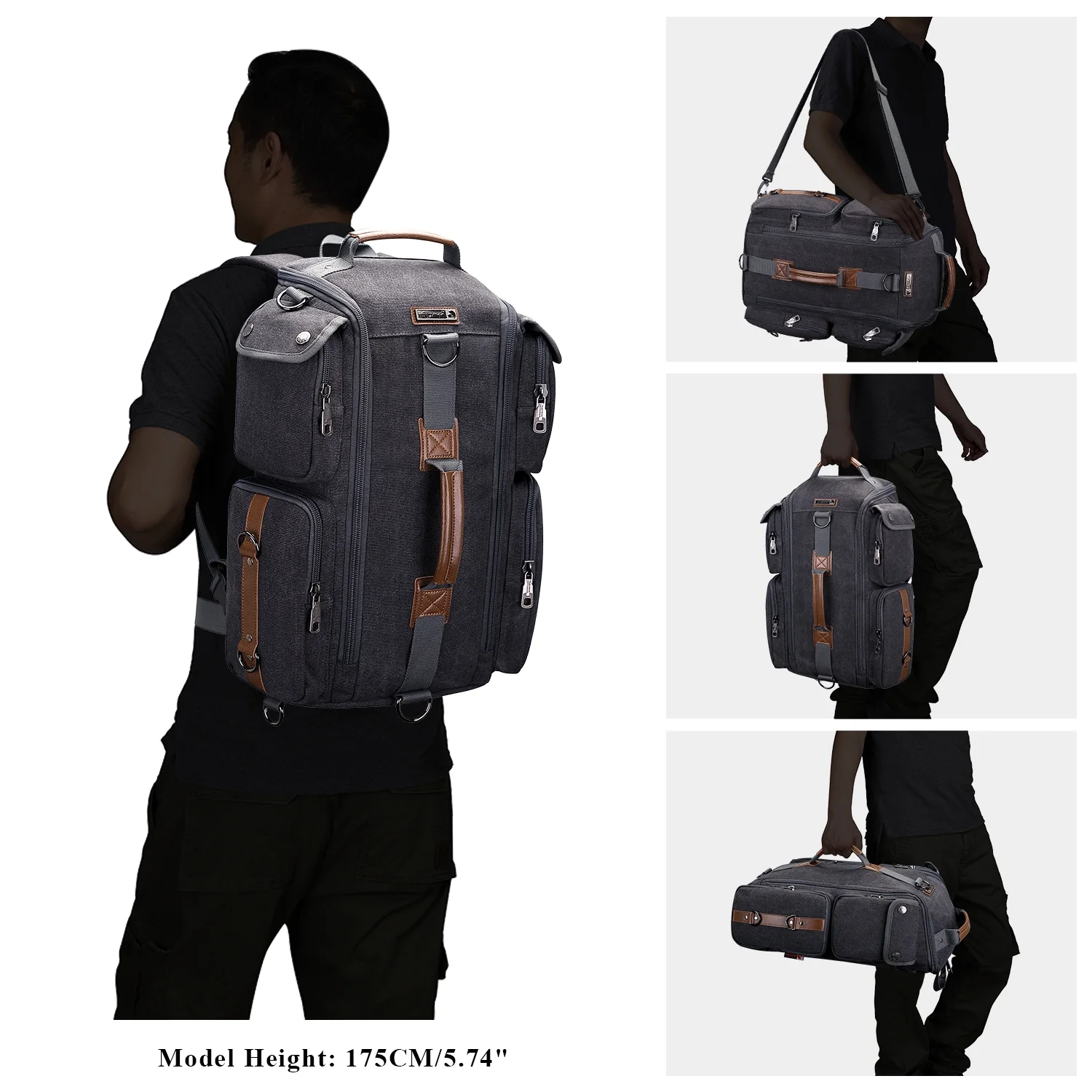 WITZMAN Travel Backpack for Men Carry On Canvas Backpack Outdoor Duffel Bag 6661 Black