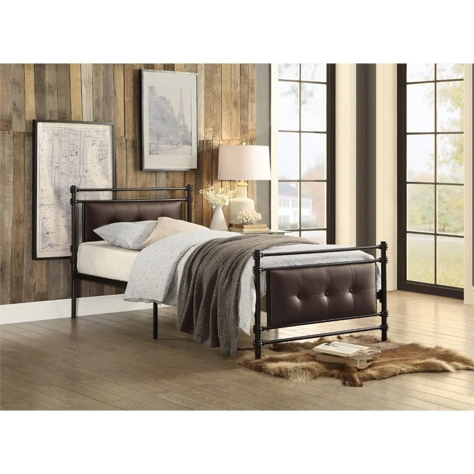 Pemberly Row Twin Metal Platform Bed in Black