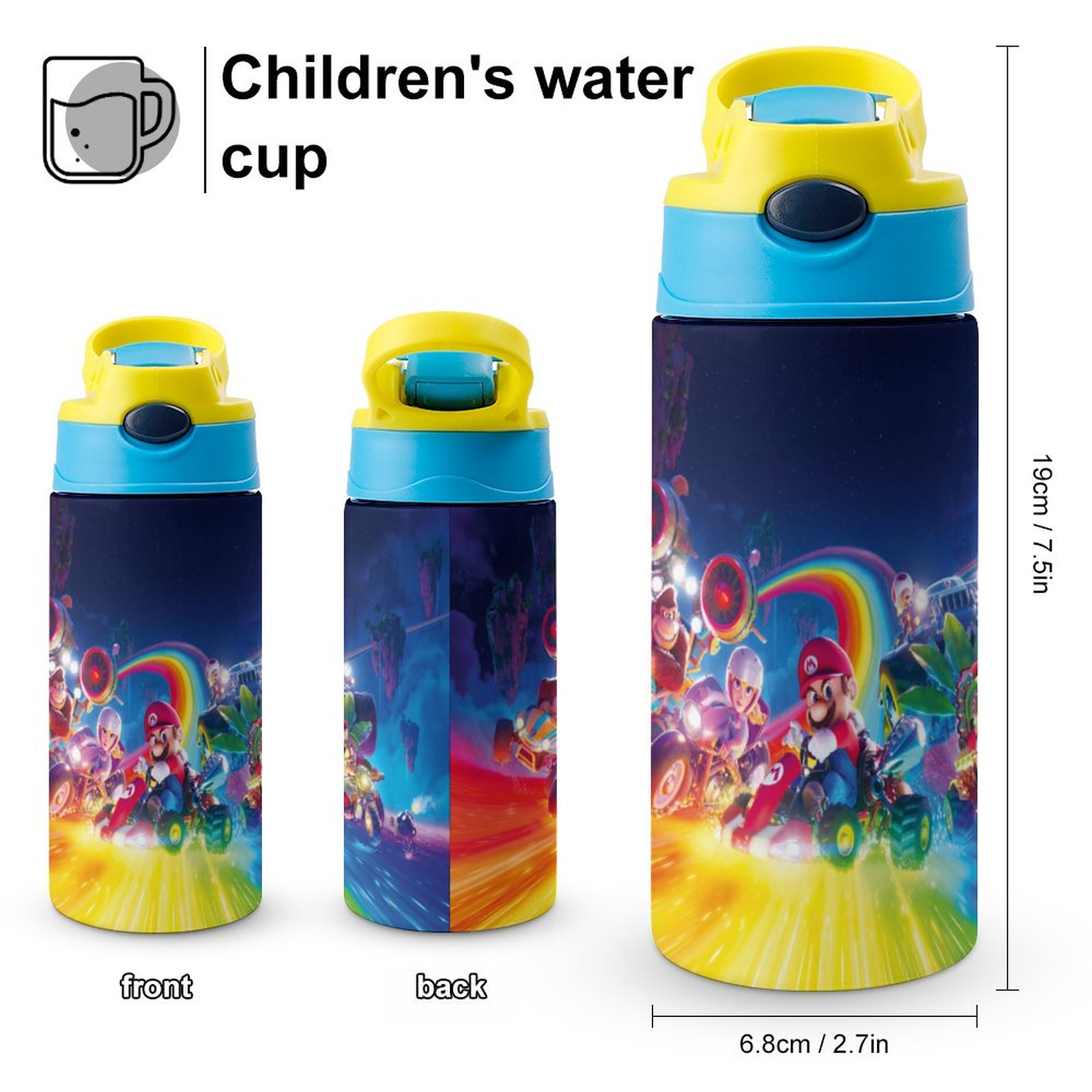 Movie Mario Kid's Insulated Water Bottle With Straw Vacuum Stainless Steel Cup Leak-Proof Children Toddler Thermoses
