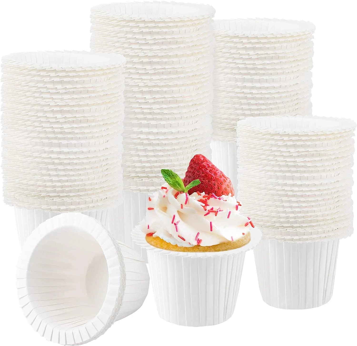 Disposable Muffin Liners 200pcs, Parchment Cupcake Liners White Cupcake Wrappers Paper Cupcake Baking Molds Mini Cake Paper Cups Holiday Decor Bakeware for Bakery& Home Baking, Wedding Serving