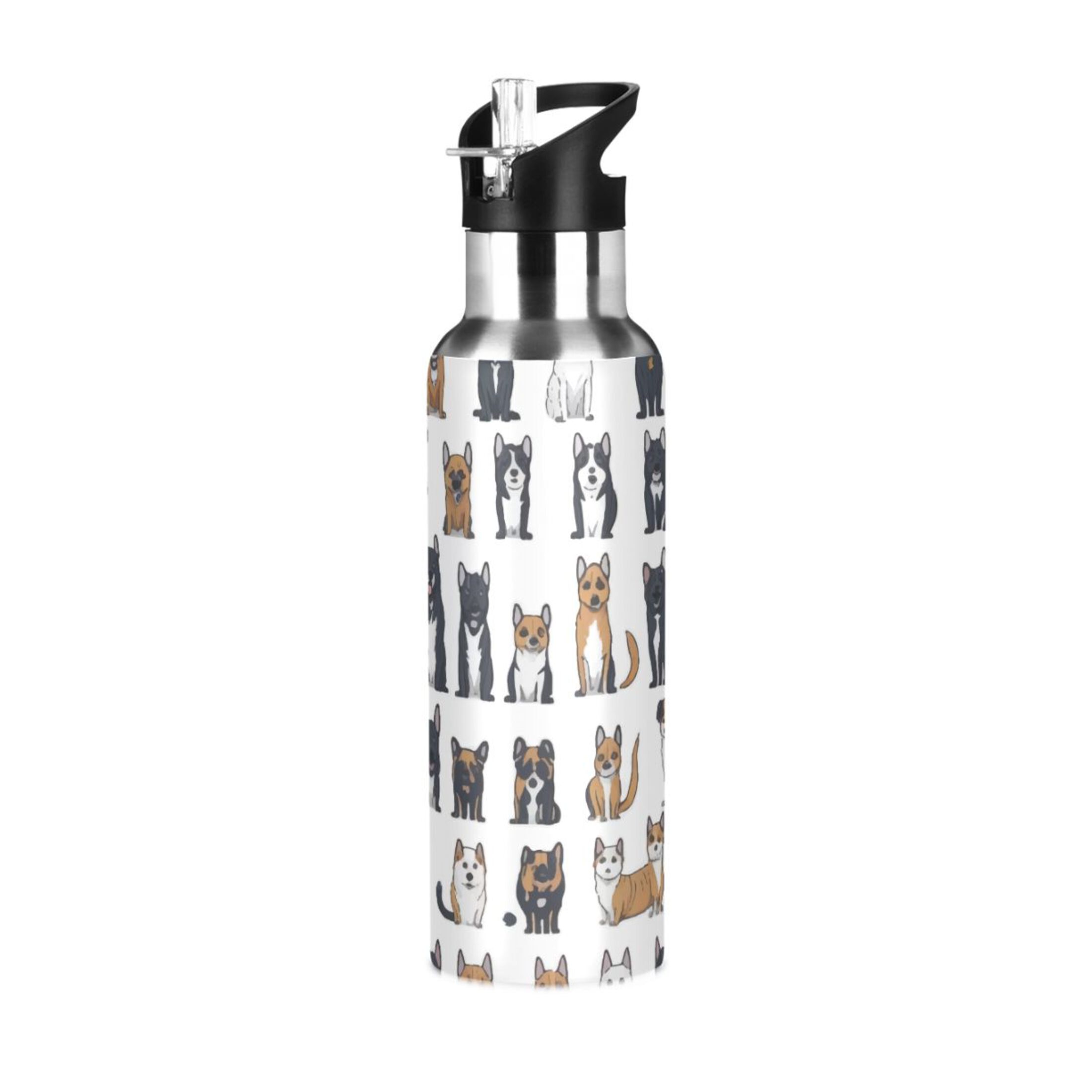 Different Cute Cartoon Dogs Water Bottles Insulated Thermos Kids Stainless Steel Bottle with Straw Lid Flask Leakproof for Sports Gym 20 oz