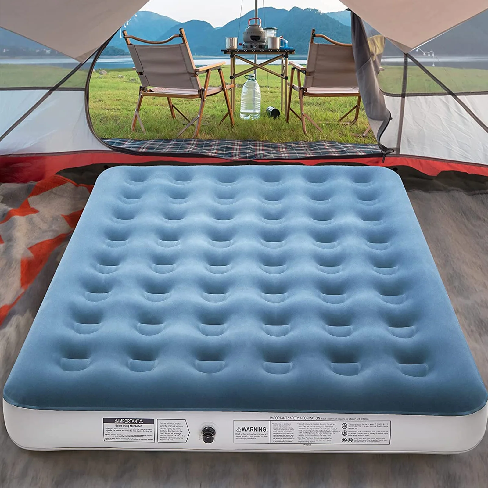 60”H Queen Air Mattress Bed - Portable and Foldable Camping Mattress for Home Travel - Rechargeable Handheld Electric Pump