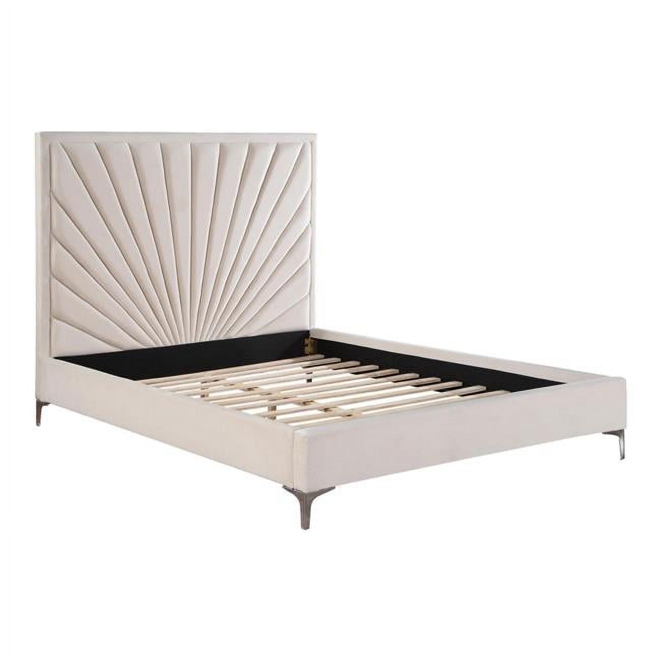 Oliver Modern Wood Bed with Channel Tufted Panel Headboard, Beige - King Size