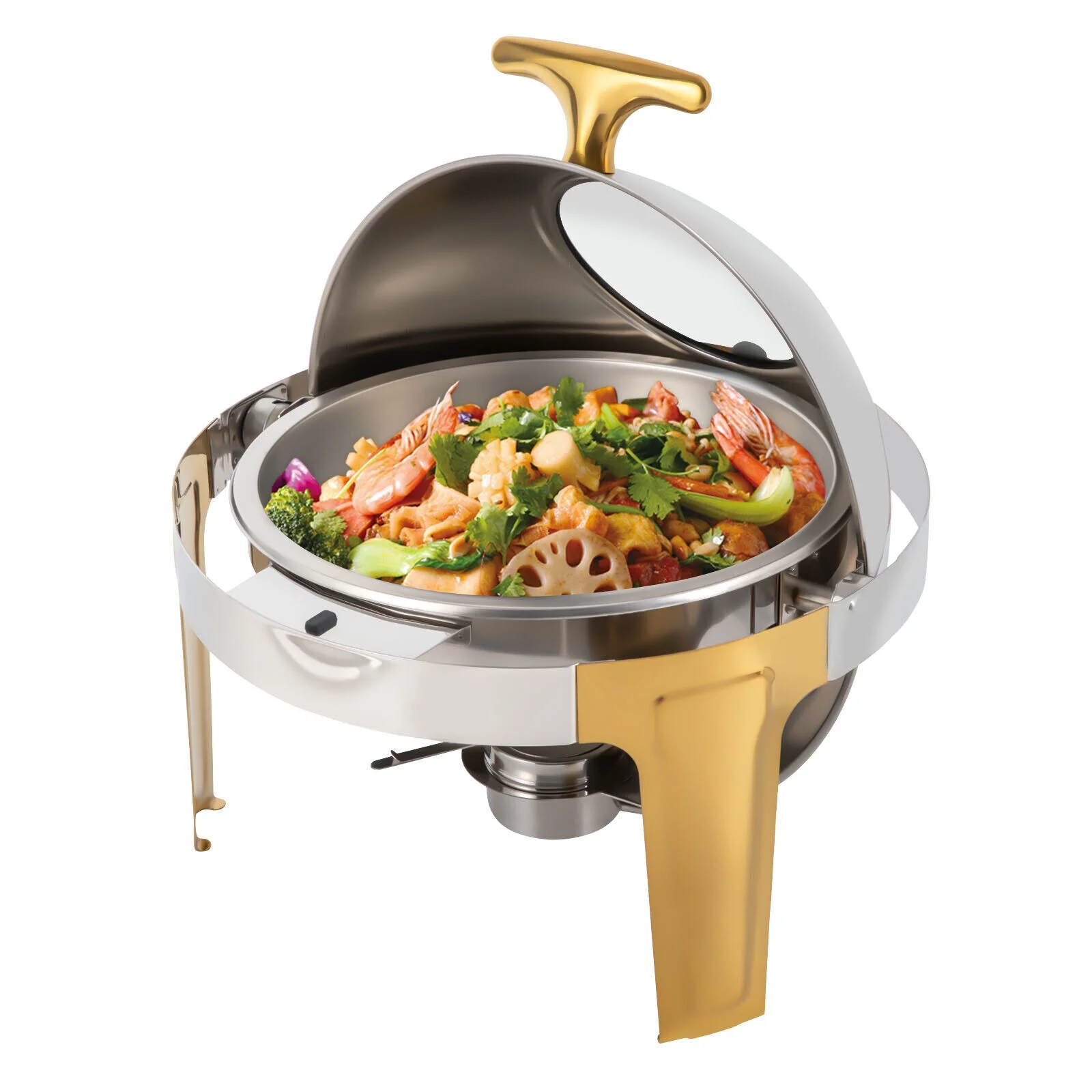 6.3 Quart Roll Top Chafing Dish Set Round Stainless Steel Buffet Warmer Chafer