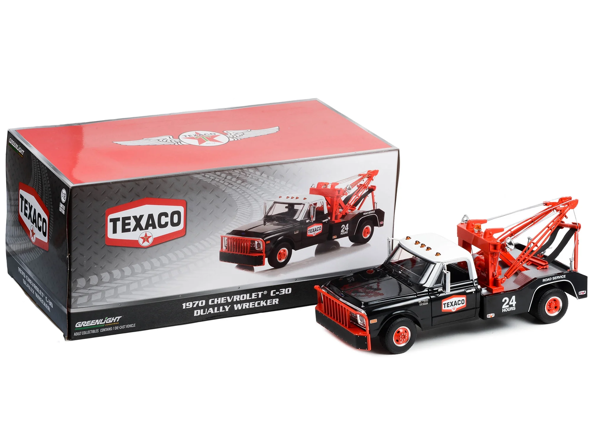 Greenlight Collectibles 1/18 1970 Chevrolet C-30 Dually Wrecker Tow Truck Texaco GLT13625