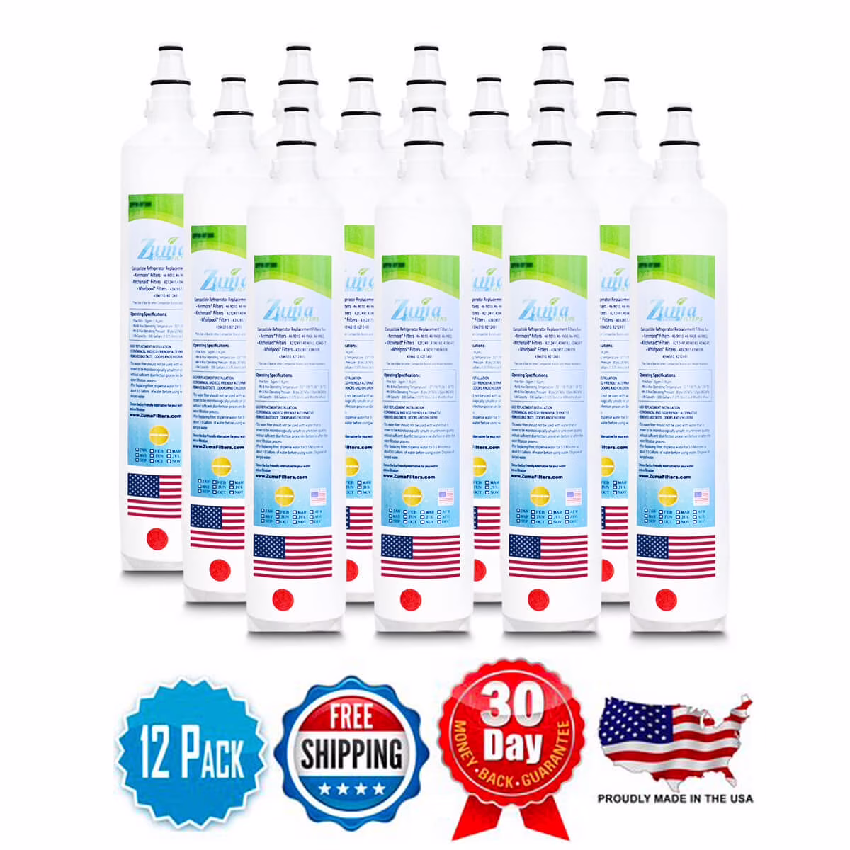 ZUMA Brand , Water Filters , Model # ZWFZ1-RF750 , Compatible with Subzero® IC24FIRH - 12 Pack - Made in U.S.A.