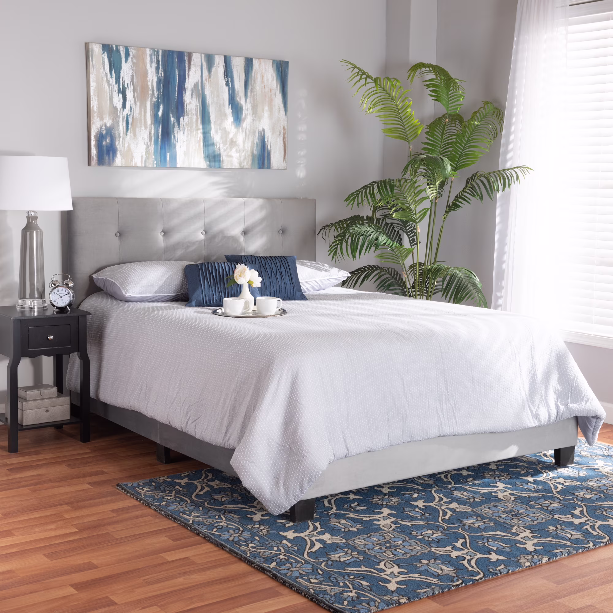 Baxton Studio Caprice Contemporary/Modern Velvet Tufted Panel Bed, Queen, Grey/Black