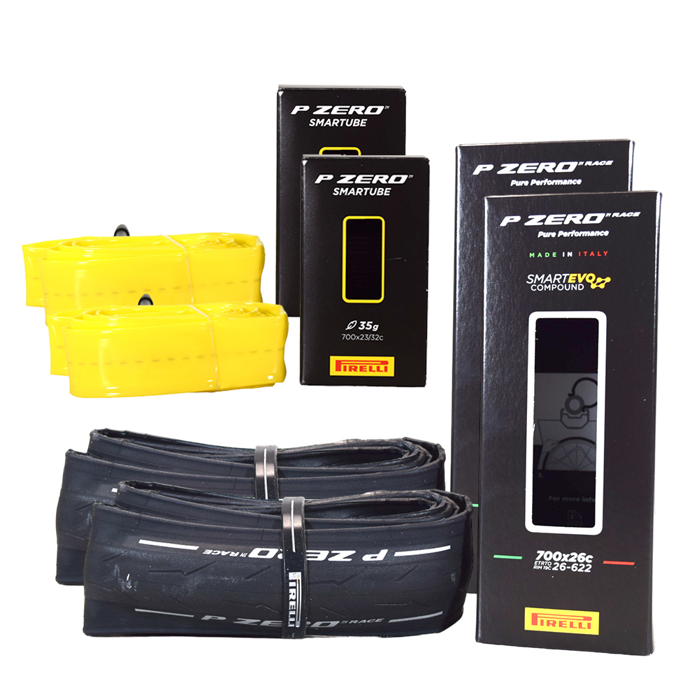 Pirelli P ZERO Race 4S 26-622 Road Bicycle Tire (700x26) + SmarTUBE 23/32-622 Presta 60mm - 2 Pack