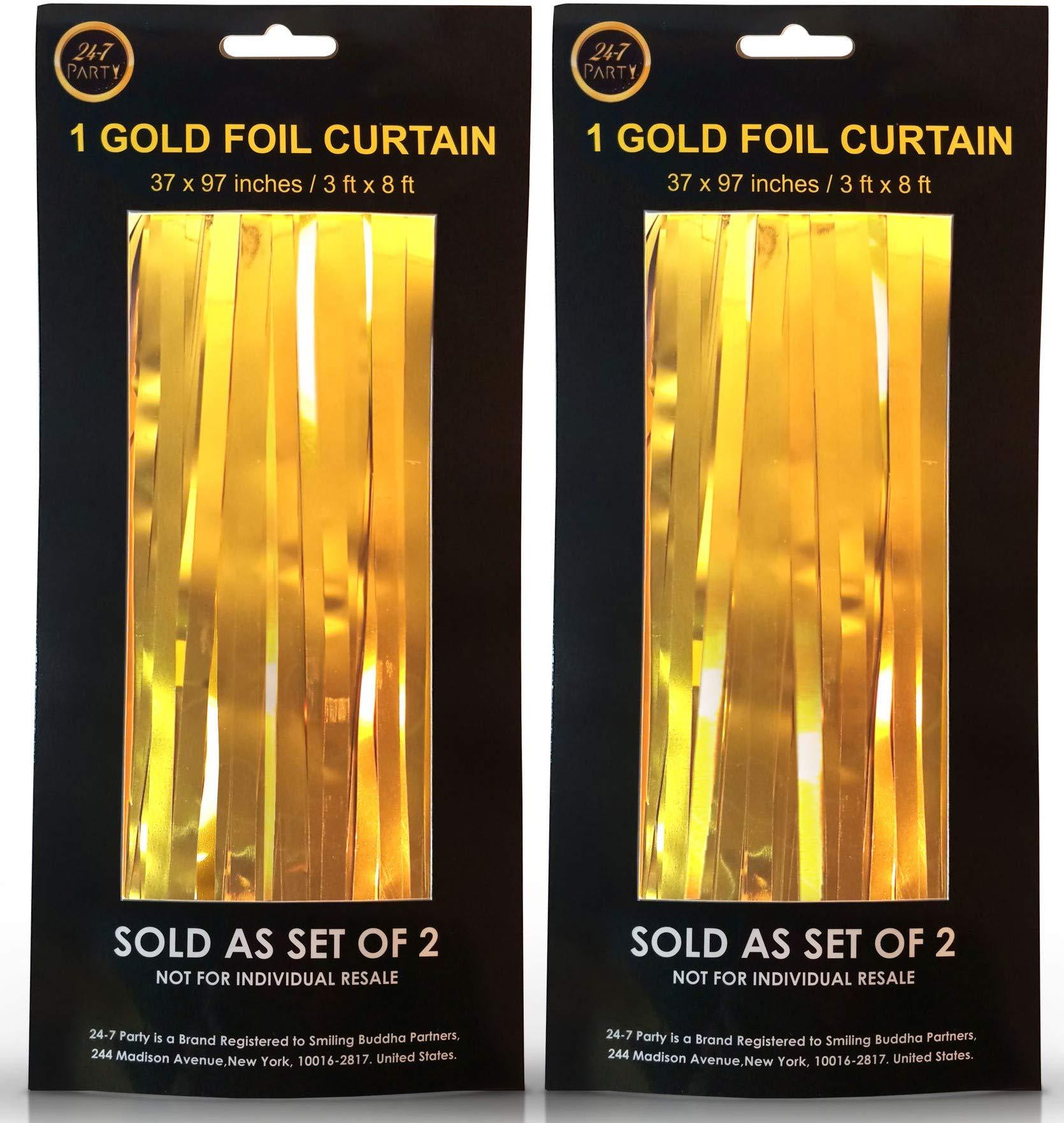 Party Backdrop (SET of 2) - Stunning Gold Foil Fringe Curtains for Birthday, Bachelorette, Christmas, New Years Eve & Graduation - Great Photo Booth Props & Fringe Curtain Party Decorations