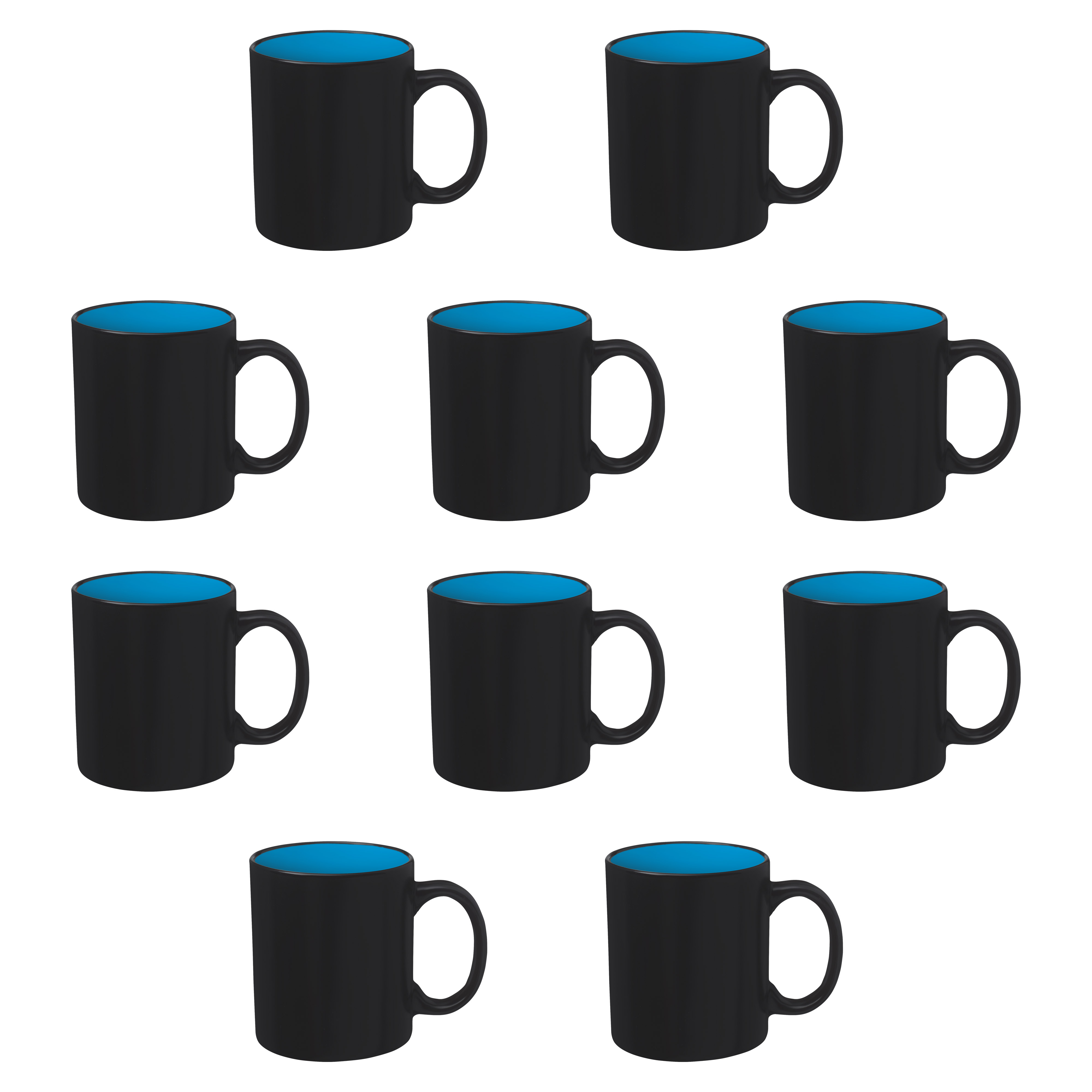 10 Matte Two-Tone Coffee Mugs Set, 11 oz. - Stoneware, Drinkware, Durable, C-handle - Blue