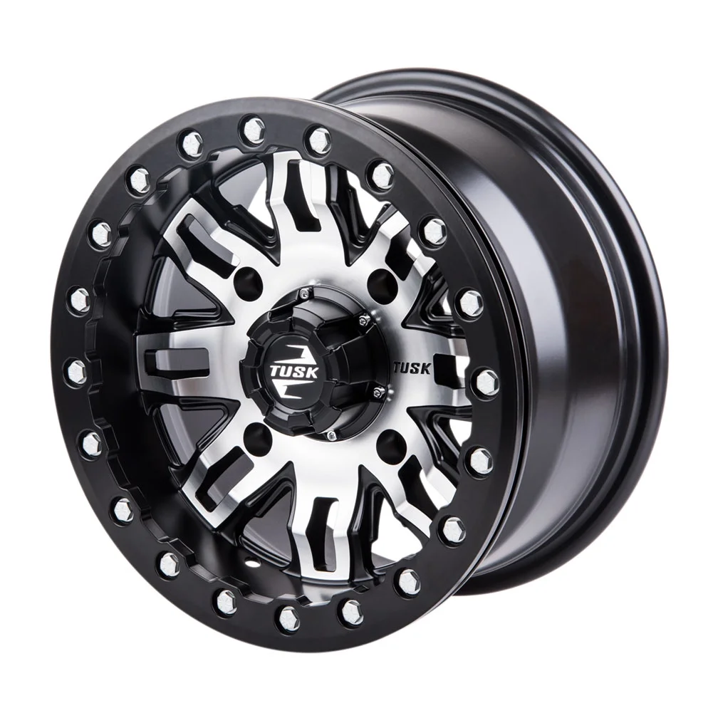 (4 Pack) 4/137 Tusk Teton Beadlock Wheel 14x7 4.0 + 3.0 Machined/Black For CAN-AM Defender HD8 DPS 2016-2021