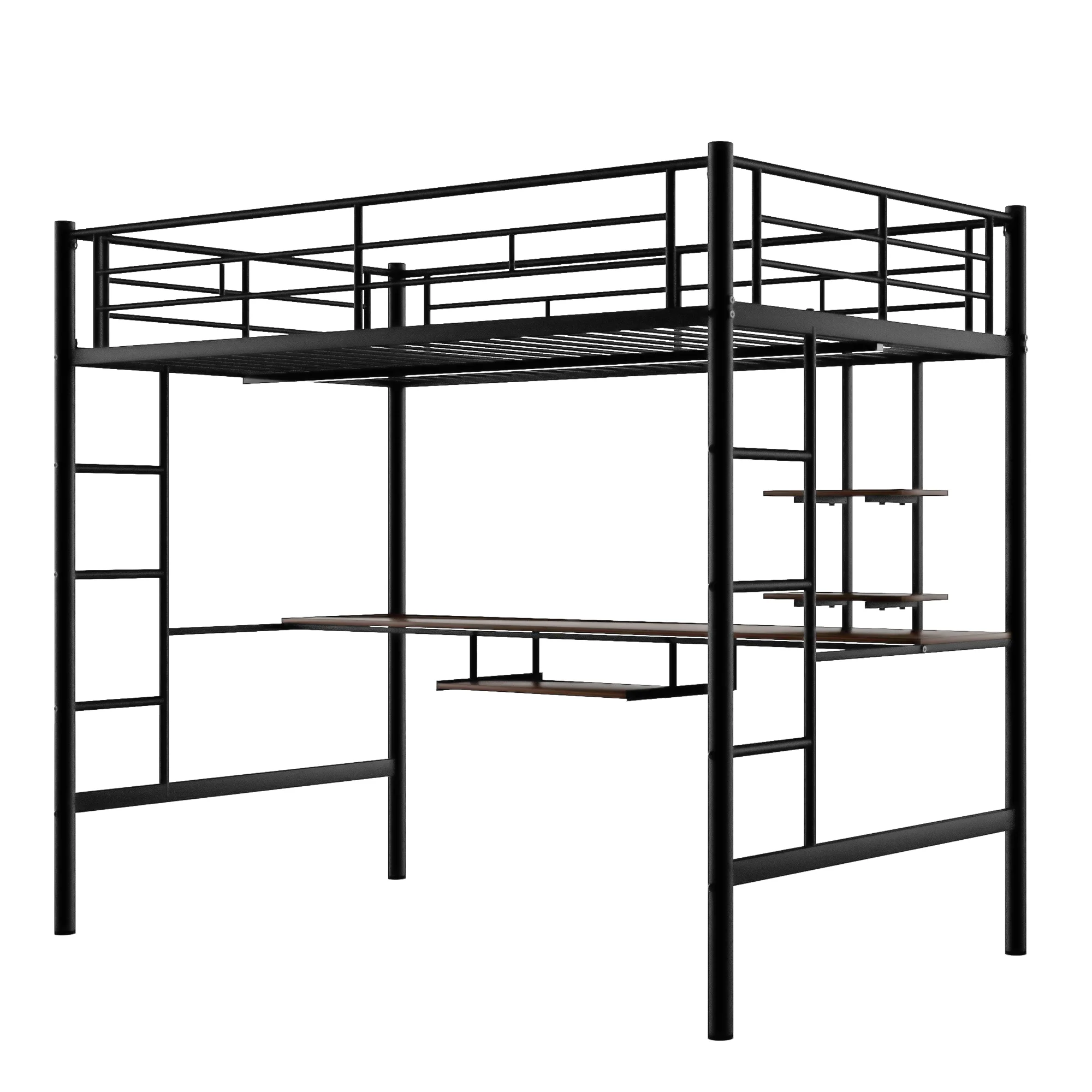 CoSoTower Loft Bed With Desk And Shelf, Space Saving Design, Full, Black