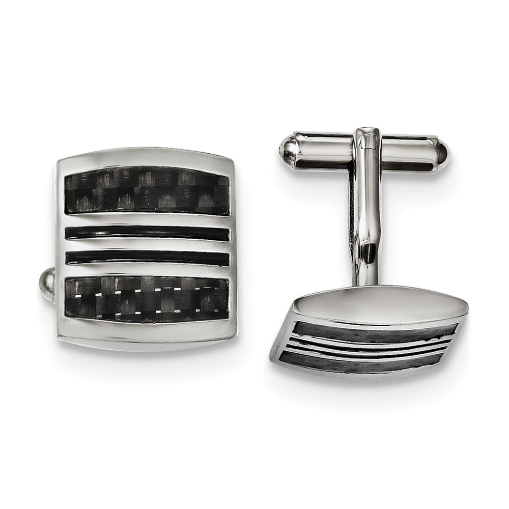 Stainless Steel Polished w/ Black Carbon Fiber Inlay & Enamel Cuff Links