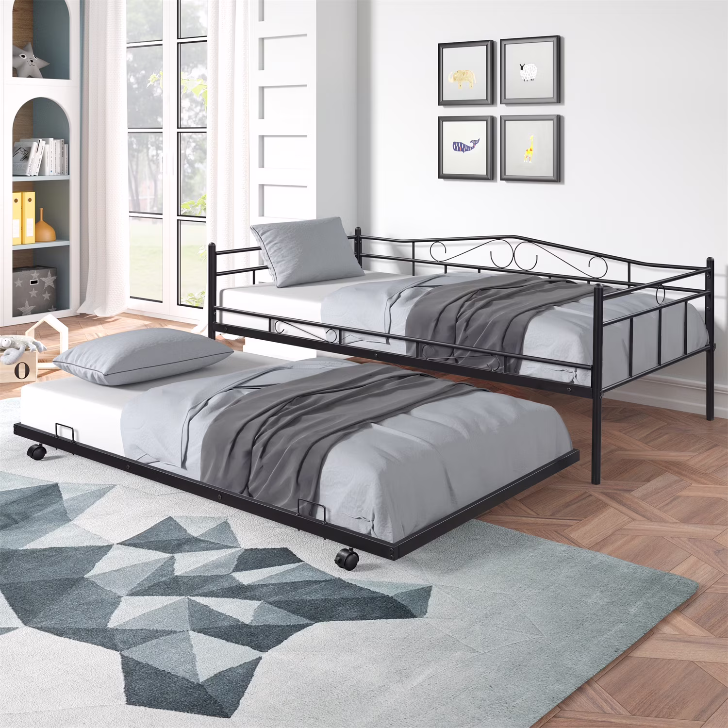 Black Daybed with Trundle, Metal Twin Size Daybed Frame