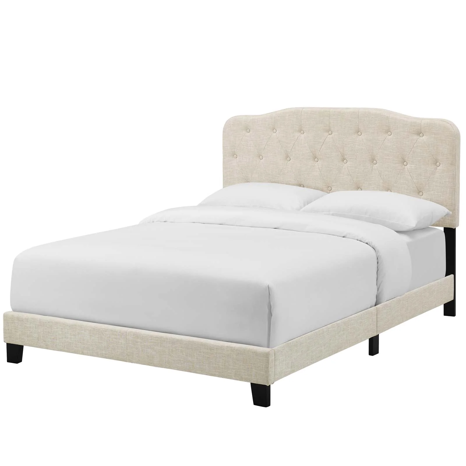 Modern Contemporary Urban Design Bedroom Queen Size Platform Bed Frame, Fabric, Beige
