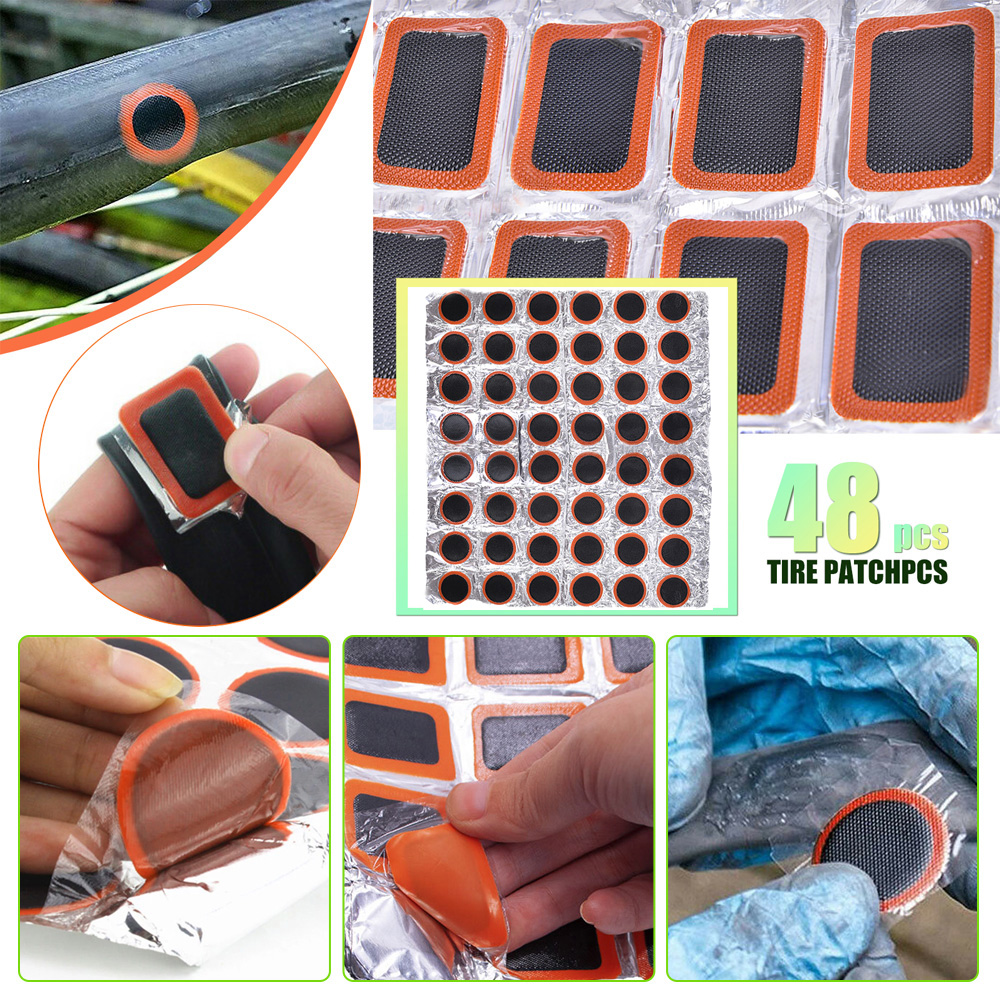 DFITO 48Pcs Bike Bicycle Tube Tire Tyre Cold Patch Repair Kit Puncture Repair Tools