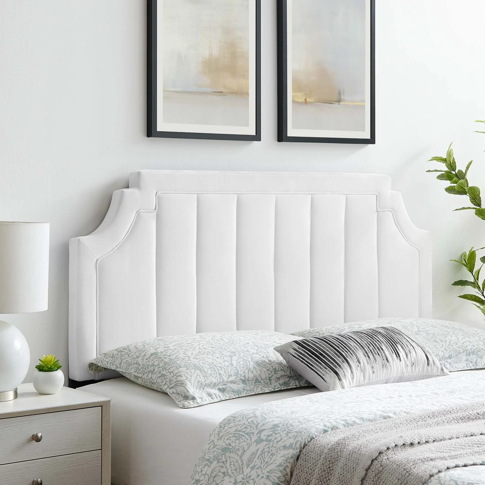 Tufted Headboard, Full Queen Size, Velvet, White, Modern Contemporary Urban Design, Bedroom Master Guest Suite
