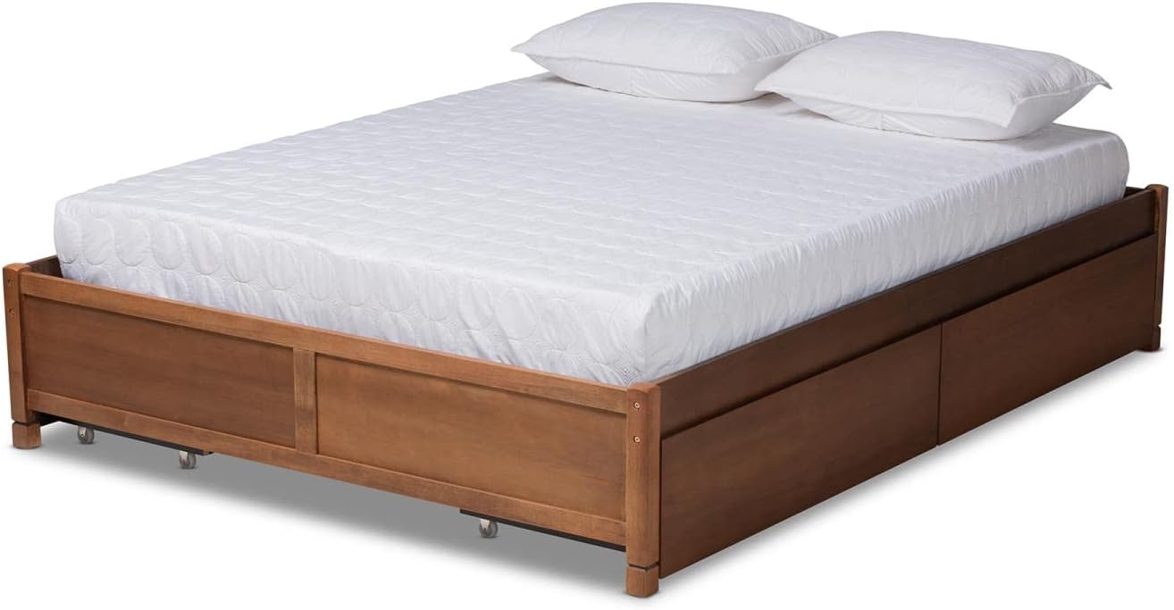 Yara Modern And Contemporary Walnut Brown Finished Wood Queen Size 4-Drawer Platform Storage Bed Frame