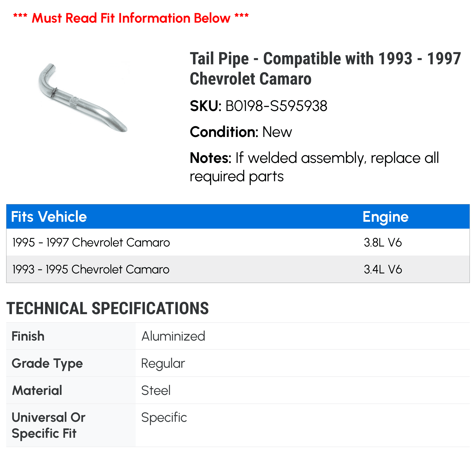 Tail Line - Compatible with 1993 - 1997 Chevy Camaro 1994 1995 1996