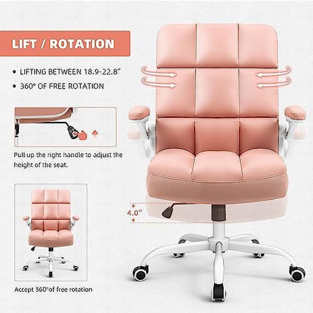 GEROBOOM Blue Office Chair  Home Office Desk Chairs with Flip-up Armrest  Fuzzy Rolling Desk Chair with Wheels  Faux Fur Computer Chairs Adjustable Backward Tilt