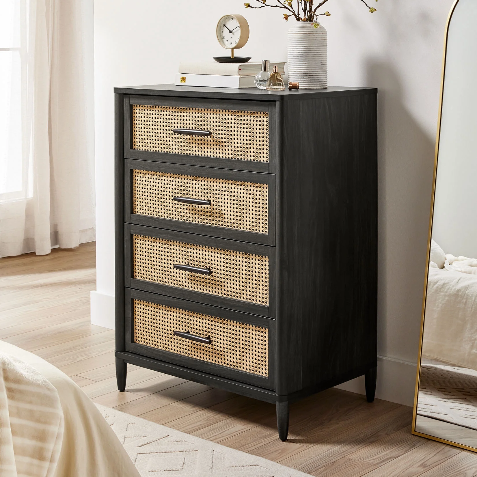 Better Homes & Gardens Springwood Caning 4-Drawer Dresser, Charcoal Finish