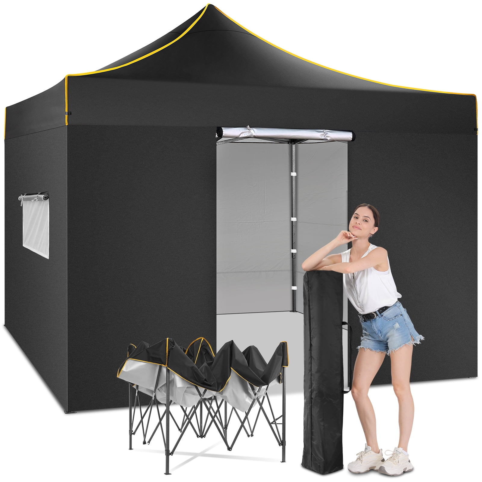 SANOPY 10x10 ft Pop up Canopy Tent Anti-UV Waterproof Outdoor Canopy Instant Party Wedding Backyard Gazebo Tent Shade Shelter with 4 Removable Side Walls for Backyard Patio Parties (Black)