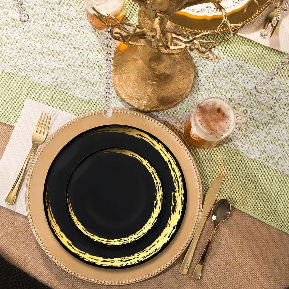 Smarty Black with Gold Moonlight Round Plastic Dinnerware Value Set 240 ct