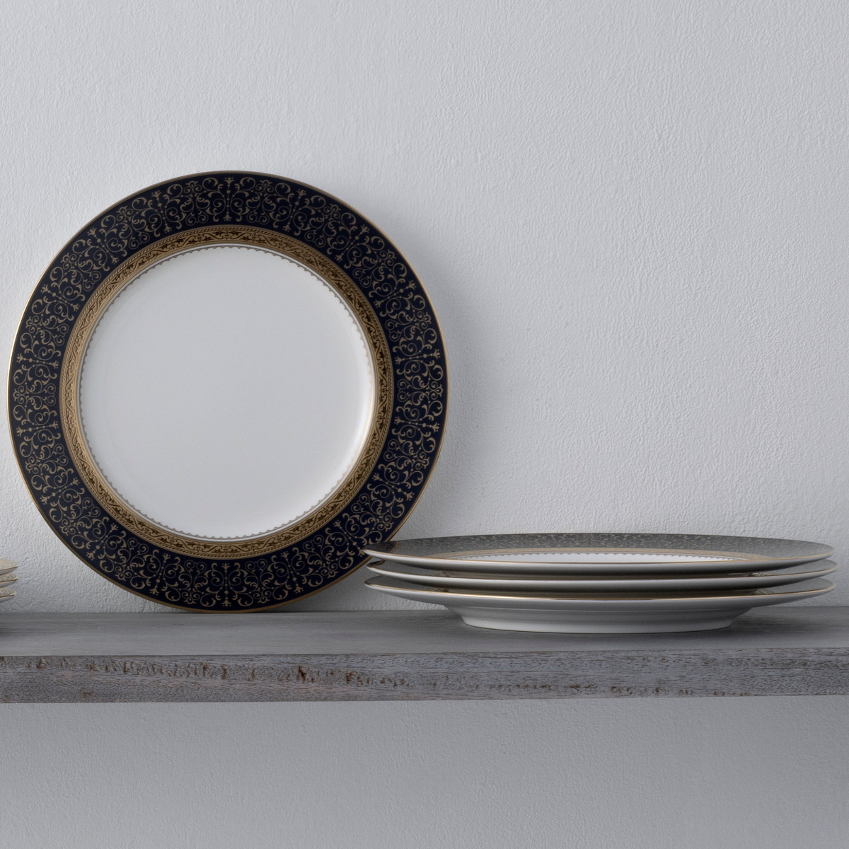 Noritake Odessa Cobalt Gold Set of 4 Accent Plates
