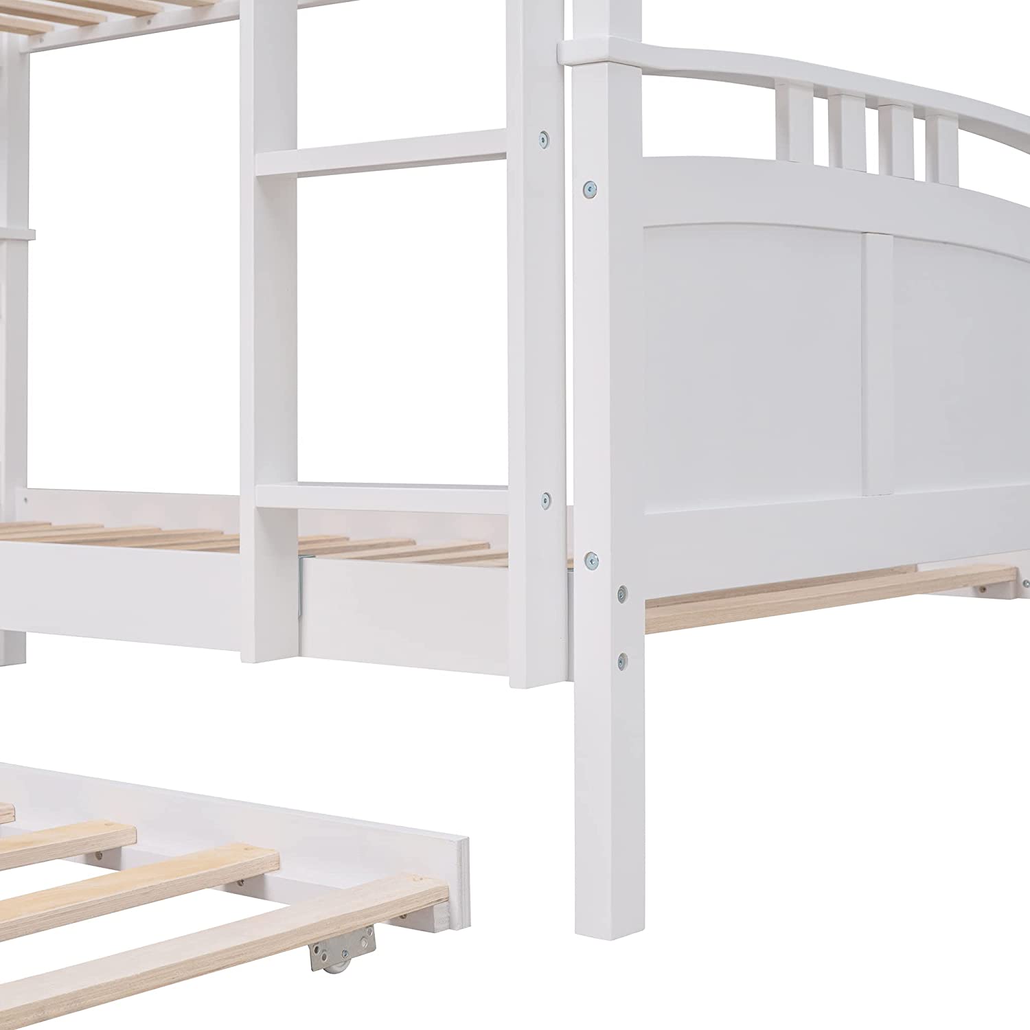 Wooden Bunk Bed With Trundle, Separable Full Bunk Bed Can Be Separated Into 2 Beds, White